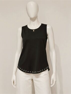 Peony Blk Sleeveless Stud-Hem Tank